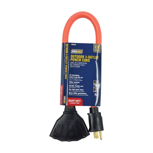 Projex Projex Indoor or Outdoor 2 ft. L Orange Extension Cord 12/3 STW 10P-003-002FOGP - main